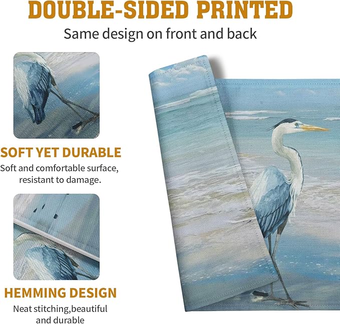 Blue Heron Placemats Set of 4 Summer Coastal Beach Pelican Placement Mats for Dining Table Nautical Ocean Bird Pattern Washable Non-Slip Heat-Resistant Linen Place Mats-Ruum Studio Home