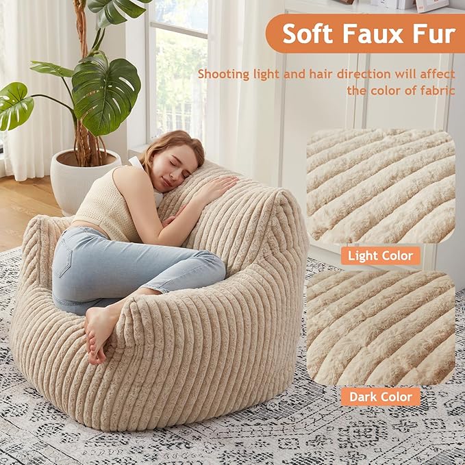 Giant Bean Bag Chairs for Adults with Filling Plush Fluffy Bean Bag Chairs for Teens with Armrests Comfy BeanBag Lazy Couch Sofa Chair for Bedroom Living Room Reading-Ruum Studio Home
