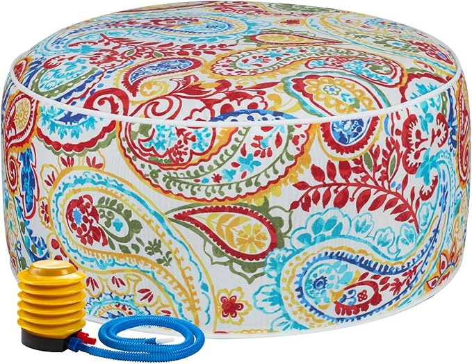 FUNHOME Inflatable Outdoor Ottoman with Air Pump,20"x9" Portable Patio Pouf,Water Resistant,Fade-Resistant,Round Blow Up Footrest Stools for Home Garden Camping Travel(Phoenix)-Ruum Studio Home