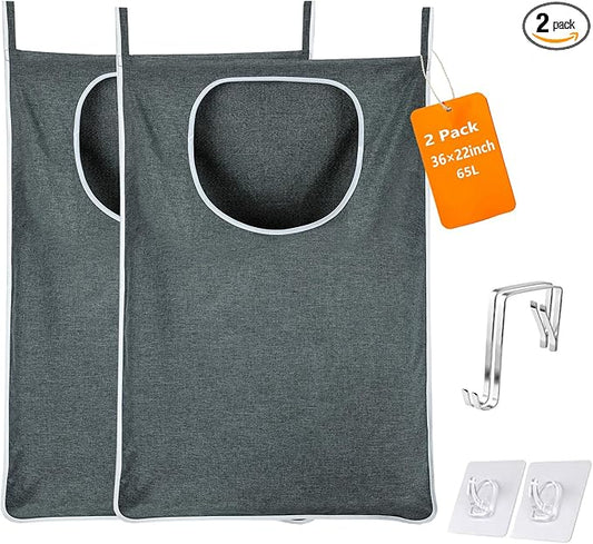 Hanging Laundry Bag with Over Door Hooks, Laundry Hamper and Space Saving Laundry Bag with Zipper, Hanging Hamper for Clothes, Toys, Towels, ...（36"x 22",Grey-2Pack)-Ruum Studio Home