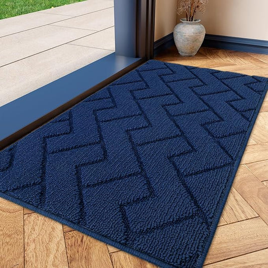 hicorfe Indoor Doormat,Front Back Door Mat TPR Backing Non Slip Mats 20"x31.5" Absorbent Resist Dirt Entrance Doormat Inside Floor for Entryway Washable Low-Profile(Navy Blue)-Ruum Studio Home