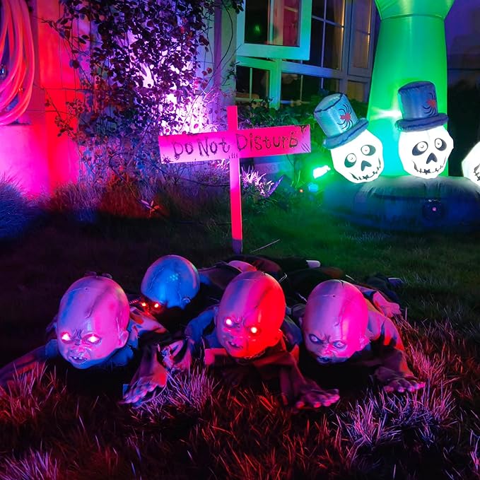 AW Halloween Animated Decoration Crawling Baby Zombie Scary Sound Sensor Activated Ghost Baby Doll Haunted House Flashing Eyes Party Outdoor Decor 2025-Ruum Studio Home