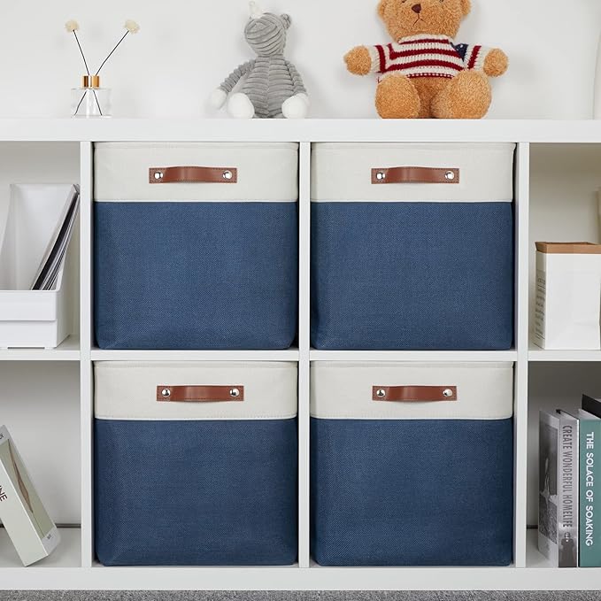 DULLEMELO Storage Baskets for Shelves Closet Storage,Large Home Organization Bins for Gifts Empty,Foldable Fabric Storage Cubes Baskets for Nursery Toy Towels Clothes Storage(White&Blue)-Ruum Studio Home
