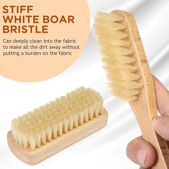 Boar Bristle Laundry Stain Brush Set by TAKAVU, Stiff Pure Boar Bristle for Scrubbing Out Tough Stains on Delicate Fabrics Knits Cotton Leather Washable Fabrics-Ruum Studio Home