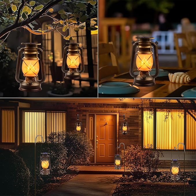 Solar Powered LED Lanterns Decorative Outdoor,2 Pack Bronze Vintage Lanterns with Dancing Flame,Waterproof Solar Hanging Lights for Camping Patio Garden Yard Pathway Decor-Ruum Studio Home