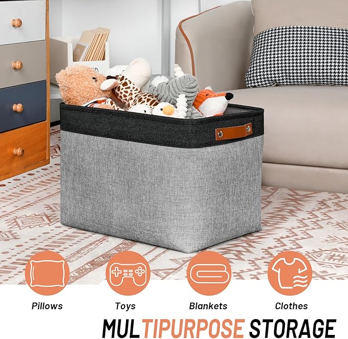 DULLEMELO Fabric Storage Bins - Decorative Large Baskets for Home Shelves & Bedroom, Canvas Toy Organizers (Black & Gray)-Ruum Studio Home