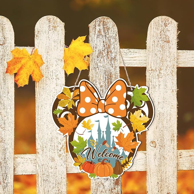 Fall Mouse Welcome Door Sign, Wooden Maple Leaves Mushroom Hanging Decor for Front Door, Fall Wood Wreath Wall Decor for Autumn Harvest Thanksgiving Home Decorations, Housewarming Gift-Ruum Studio Home