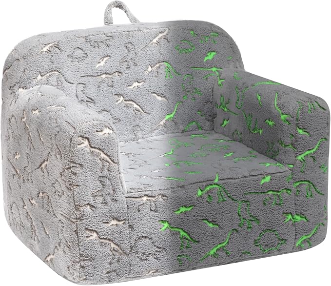 ALIMORDEN Kids Ultra-Soft Snuggle Foam Filled Chair, Glow-in-The-Dark Dinosaurs Fossil Pattern Toddler Cuddly Sherpa Reading Couch for Boys and Girls-Ruum Studio Home