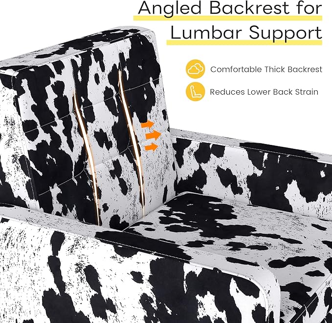 Kromax Mid-Century Modern Accent Chair Set of 2 for Living Room, 496 Lb. Weight Capacity, Dual Armrests, Comfy Extra Large Seat, Timeless Style Perfect for Reading & Relaxing, Cow Pattern-Ruum Studio Home