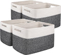 OIAHOMY 4 Pack Storage Baskets for Organizing, Basket for Shelves with Handle, Woven Baskets for Storage Toys, Towels, Books, Cotton Rope Basket 13" L x 9 " W x 7.8 " H, Black & White-Ruum Studio Home