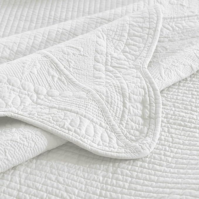 MarCielo 3-Piece 100% Cotton Oversized Bedspread Lightweight Quilt Coverlet Embroidery Farmhouse Bedding Set (TG Bright White, Oversized Queen (100"x106"))-Ruum Studio Home