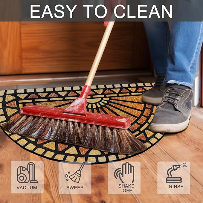 CHICHIC Welcome Door Mat 18 x 30 Inch Front Doormat Outdoors for Home Entrance Outdoors Mat for Outside Entry Way Doormat Entry Rugs, Heavy Duty Non Slip Rubber Back Low Profile, Semicircle-Ruum Studio Home