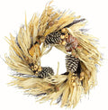 Admired By Nature Pumpkin Wheat Berry Corn Husk Wreath - 24" Artificial Hanging Wreath for Home Decor, Offices, Weddings, Events, Parties, Thanksgiving-Ruum Studio Home
