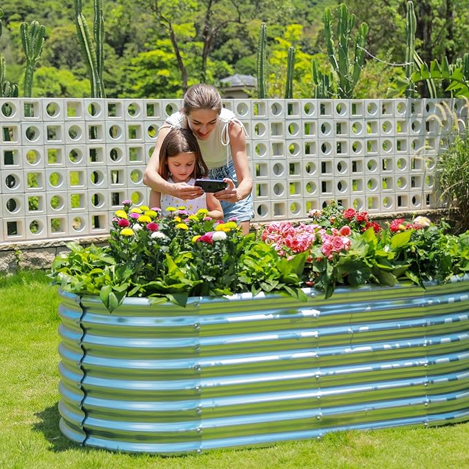Land Guard 6×3×2ft Galvanized Raised Garden Bed Kit, Galvanized Planter Raised Garden Boxes Outdoor, Oval Large Metal Raised Garden Beds for Vegetables…-Ruum Studio Home