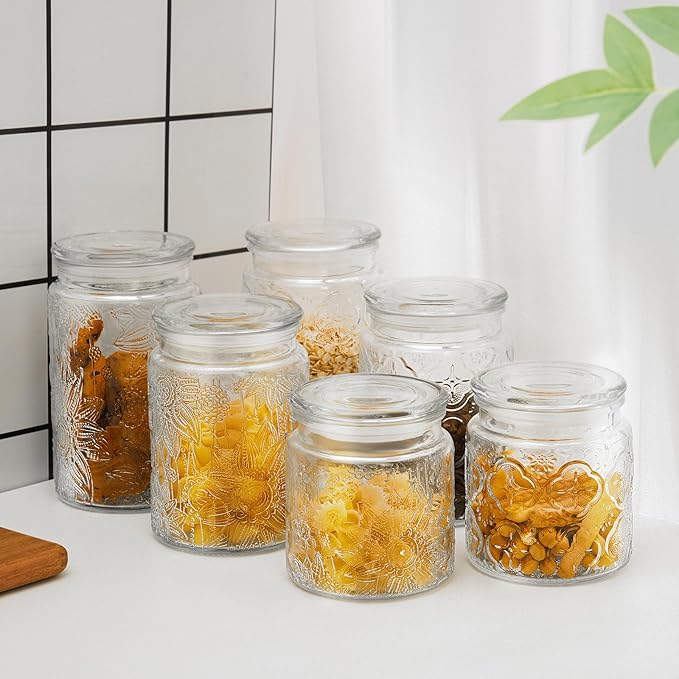 32oz Vintage Glass Jar With Lid, Glass Storage Containers, Airtight Kitchen Storage Containers For Sugar, Coffee, Tea, Spice, Flour, Candy Cookie, Pasta, Cereal, Cute Decorative Jars-Ruum Studio Home