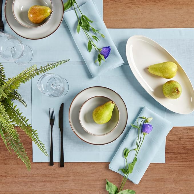 Solino Home Linen Ice Water Table Runner 48 Inches - 100% Pure Linen Farmhouse Short Table Runner 14 x 48 Inch Ideal for Dresser and Coffee Tables - Fete-Ruum Studio Home