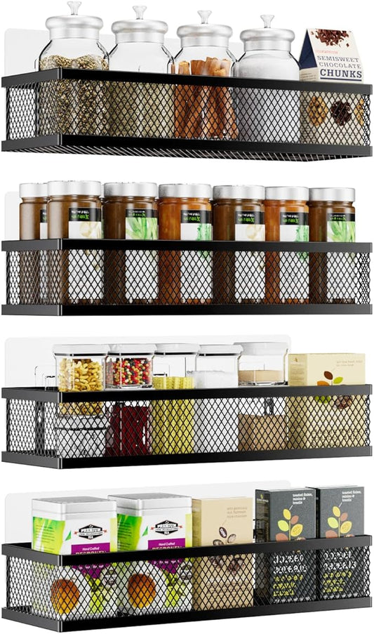 Spice Rack Wall Mount, 4 Pack Pantry Door Organizer & Hanging Storage Baskets Organizer Wall Mount, Large Capacity Metal Spice Shelf for Kitchen Cabinet, Pantry Doors, Bathroom, Shower, Home Decor-Ruum Studio Home