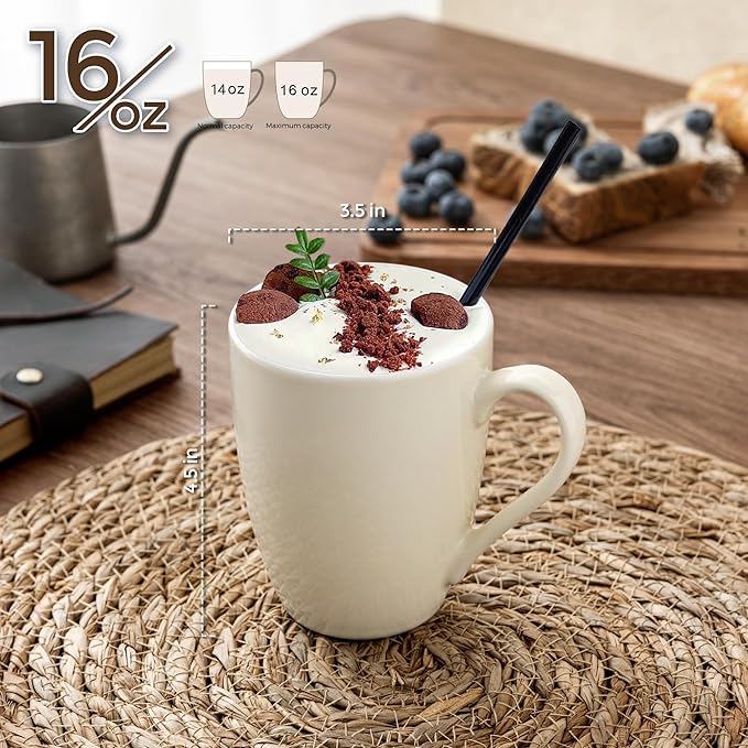 GBHOME 16oz Coffee Mugs Set of 6, Large Ceramic Coffee Mugs for Man, Woman, Dad, Mom, Modern Coffee Mugs Set with handle for Tea/Latte/Cappuccino/Milk/Cocoa. Dishwasher&Microwave Safe,Beige-Ruum Studio Home