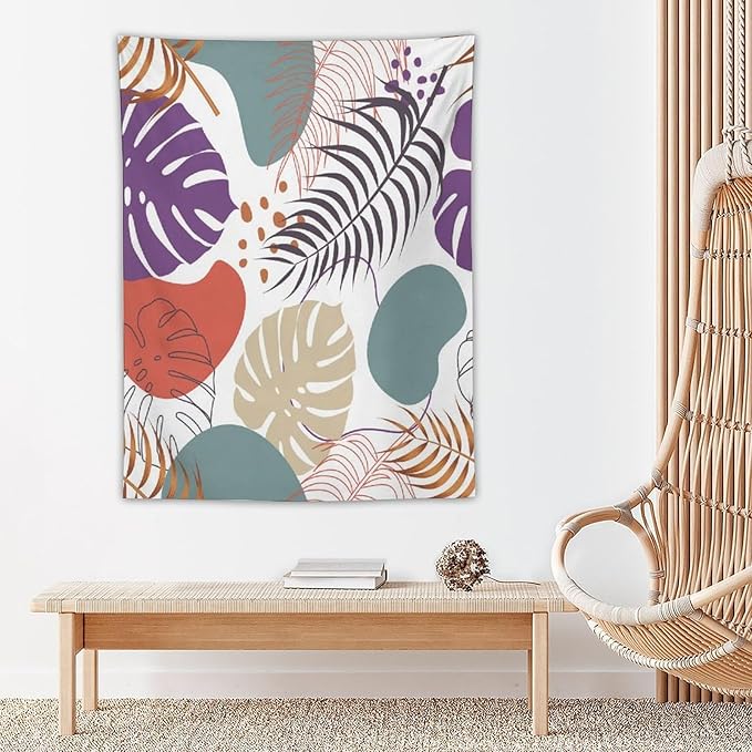 ICMOLYYENLO Tropical Green Leaves Tapestry, Exotic Leaves Beautiful Bedroom Wall Hanging, Floral Poster Blanket for Bedroom Living Room Dormitory Apartment 50x60 Inch-Ruum Studio Home