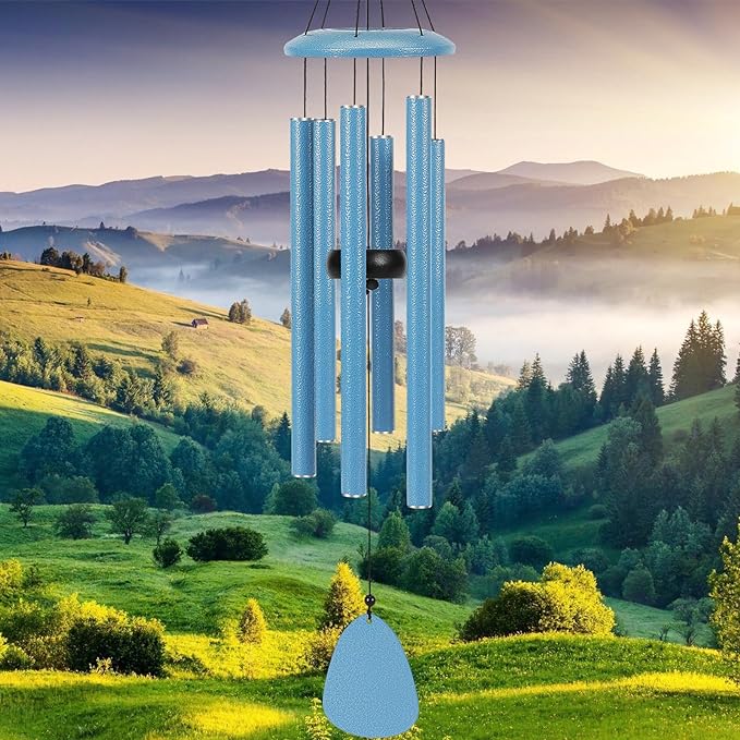Wind-Chimes-Outdoor-Deep-Tone, Large Soothing Melodic Tones Mobile Windchimes, Wind Chimes for Outside, Memorial Wind Chime Best Gift for Mom Women Grandma Neighbors(32" Blue Coated Aluminum)-Ruum Studio Home