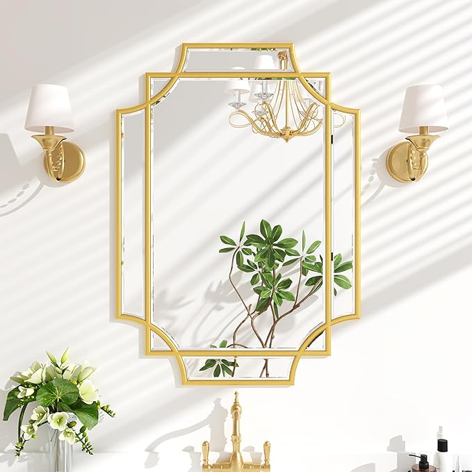 Bathroom Mirror for Wall Gold Farmhouse Wall Vanity Mirror for Over Sink Wood Framed Beveled Mirrors Deco（20 * 28IN/Gold）-Ruum Studio Home