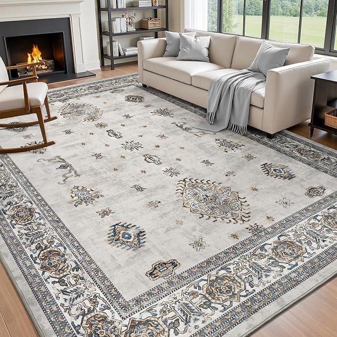 AMOAMI-Vintage Area Rug 6X9 Grey Rugs for Living Room-Soft Living Room Rug Non Slip Rugs for Bedroom Carpet Machine Washable Rug for Dining Room Bedside Office Room Decor-Ruum Studio Home
