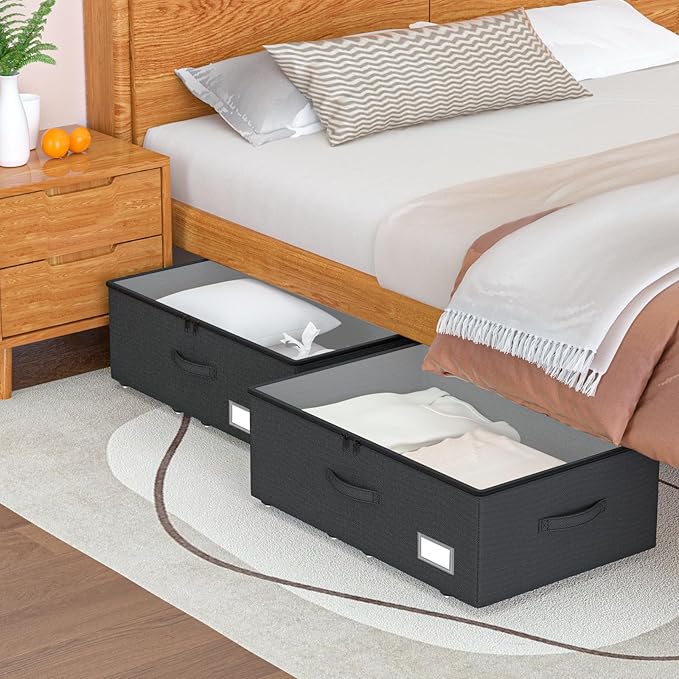 Underbed Storage Bins With Wheels, No Assemble Required 10 inches Height Large Capacity Rolling Underbed Shoe Storage Containers，Dorm Underbed Storage Drawers-Ruum Studio Home