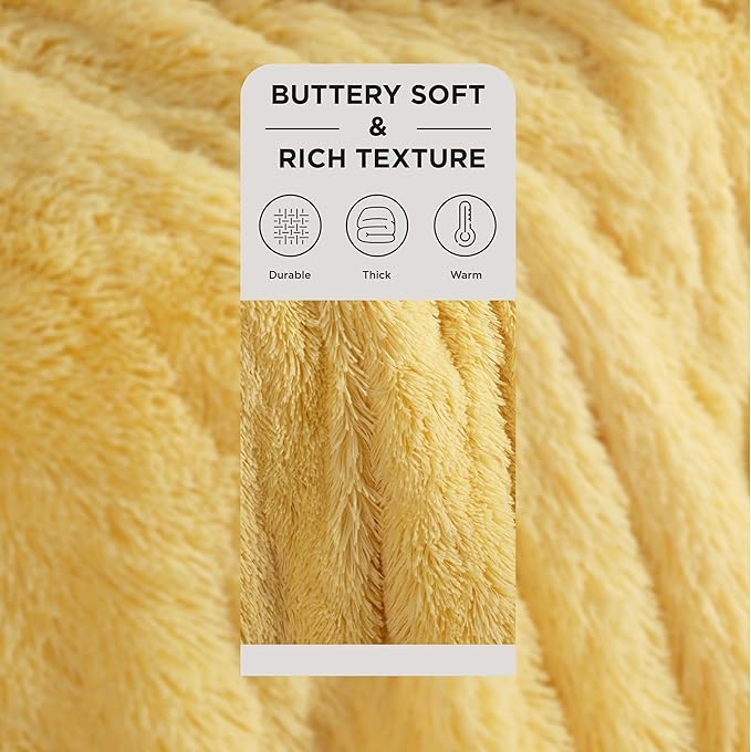 Bedsure GentleSoft Fluffy Yellow Blankets Queen Size for Bed, Thick Sherpa Faux Fur Fleece Fuzzy Plush Winter Warm Heavy Soft Full Queen Blankets, Bedroom Decor Yellow Cozy Gifts for Women Men, 90x90-Ruum Studio Home