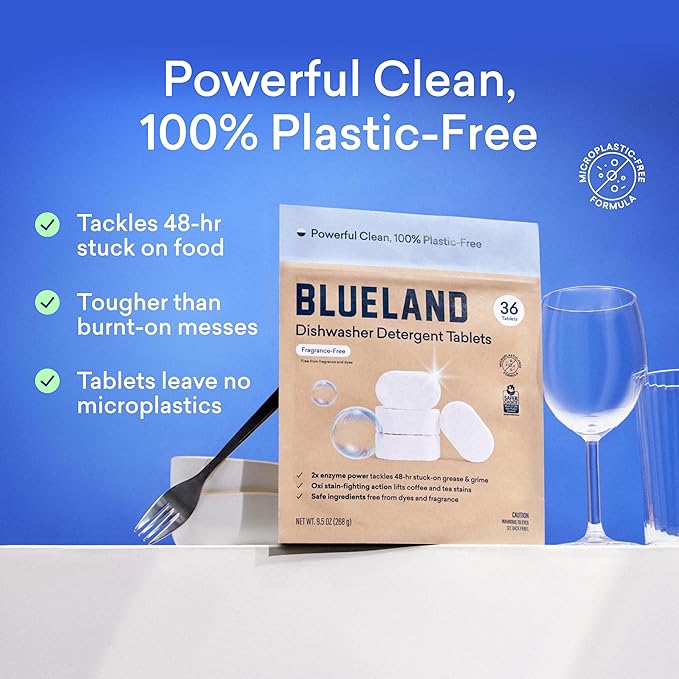 BLUELAND 100% Plastic-Free Dishwasher Detergent Tablets, Starter Set, 60 Count with tin, Free & Clear, Eco-Friendly Dishwashing Pods, Natural, Sustainable-Ruum Studio Home