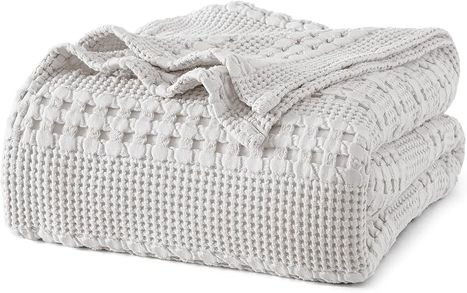 PHF 100% Cotton Waffle Weave Blanket King Size, Soft Lightweight Breathable Cozy Summer Blankets for Bed, Luxury Aesthetic Woven Bedding for Home Decor, 108"x90", Light Grey-Ruum Studio Home