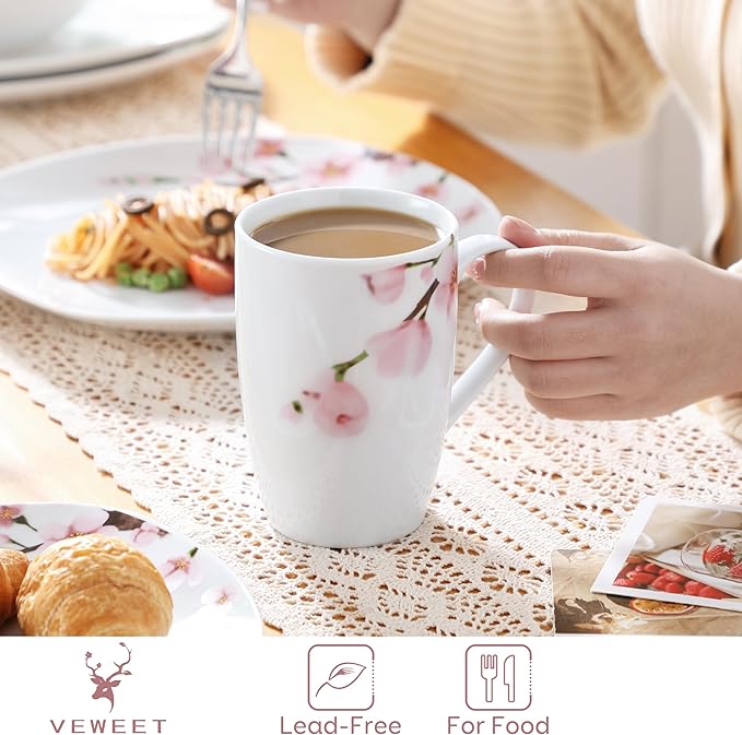 VEWEET Large Coffee Mugs Set of 6, 16 OZ Coffee Cups Set with Handle, Floral Mug Sets Ceramic Cup Set for Kitchen, Microwave& Dishwasher Safe, Series ANNIE-Ruum Studio Home