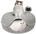 Donut Cat Tunnel Bed Peekaboo Cat Cave for Large Cats Up to 30 Lbs, Kitty Interactive Playing Tent House for Multiple Cats,Detachable,Scratch Resistant (Light Gray, Medium - 20 Inch Diameter)-Ruum Studio Home