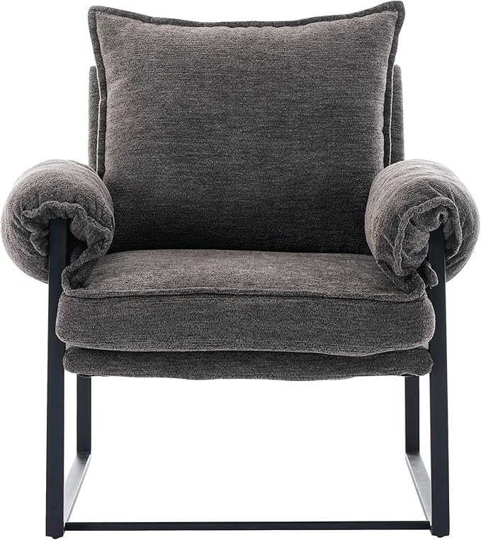 YISHENG Accent Chair with 6-Angle Adjustable Backrest, Chenille Fabric Living Room Chair Upholstered Lounge Chair, Modern Chair Cozy Reclining Chair for Reading Room, 1PC Gray-Ruum Studio Home