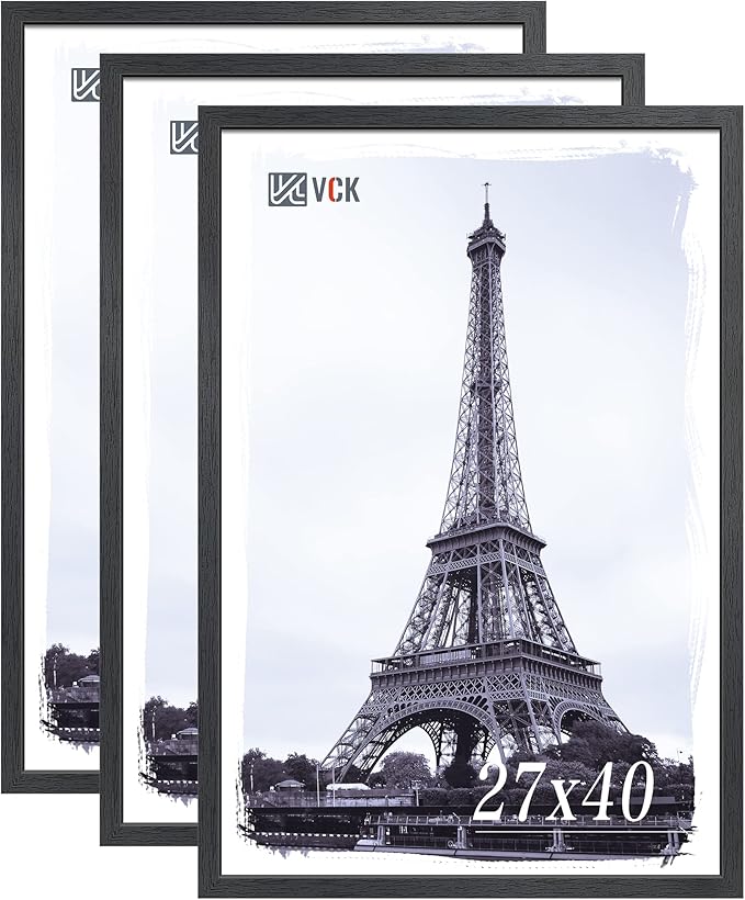 VCK 27x40 Solid Wood Poster Frames Set of 3, Exclusive Woodgrain Black Picture Frame, Wall Mounting Hanging-Ruum Studio Home