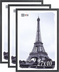 VCK 27x40 Solid Wood Poster Frames Set of 3, Exclusive Woodgrain Black Picture Frame, Wall Mounting Hanging-Ruum Studio Home