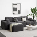LIKIMIO 120" Modern L-Shaped Modular Sectional Sofa for Living Room, Corduroy Upholstery Dark Grey, Oversized 3-Seater Couch with Deep Seat and Movable Ottoman – No Assembly-Ruum Studio Home