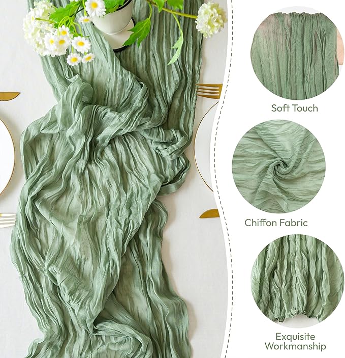 Sioloc 5 Pack Sage Green Cheesecloth Table Runner Fall Autumn Decor for Home 10ft Table Cloth for Tea Wedding Birthday Party Baby Bridal Shower Halloween Thanksgiving-Ruum Studio Home