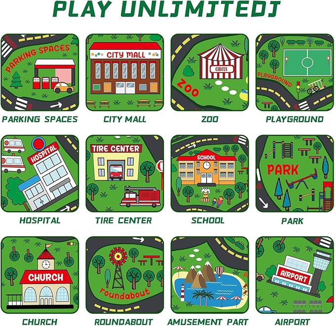Kids Carpet Playmat Rug 6 x 9 ft Player Car Rug, City Life Traffic Road Map Mat Educational Game Area Mat for Toddler Children Playroom Classroom Bedroom(Green)-Ruum Studio Home