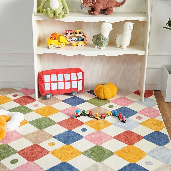 jinchan 2x6 Runner Rug Kids Hallway Washable Rug Indoor Soft Non Slip Modern Diamond Carpet for Nursery Room Bedroom Kitchen Laundry Room Circus on Cream-Ruum Studio Home