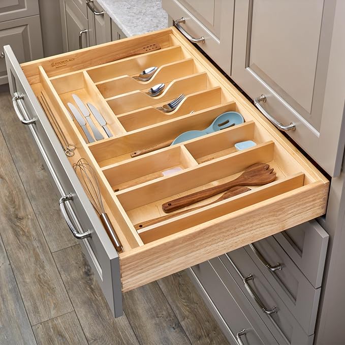 Rev-A-Shelf Trim-to-Fit Silverware Drawer Organizer For Kitchen Utensils, Cutlery Cabinet Storage Divider Insert, 33" x 22", Maple Wood, 4WUTCT-36SH-1-Ruum Studio Home