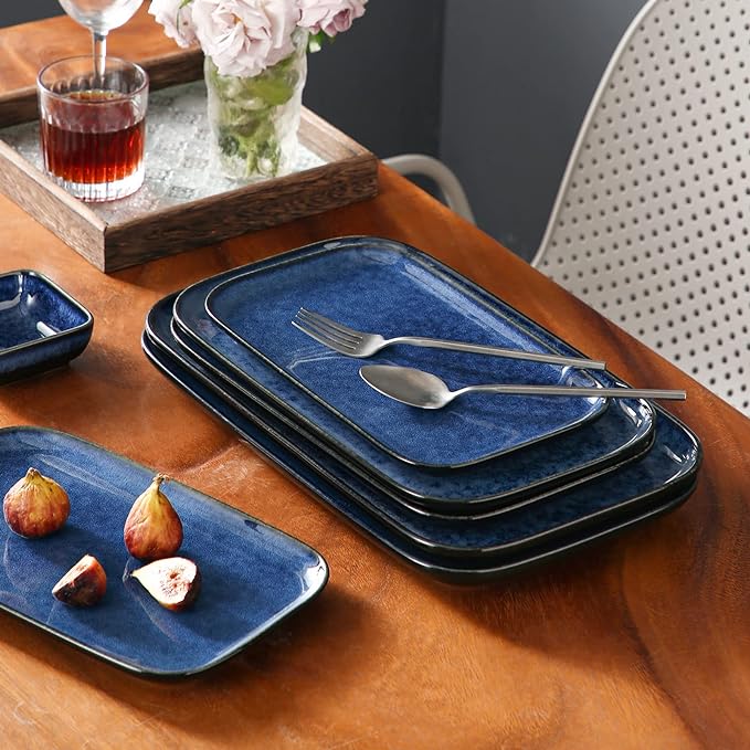 vancasso Stern Serving Platters Set of 3, 15/13/ 11 Inches Rectangular Serving Plates, Blue Serving Trays for Entertaining, Party-Ruum Studio Home
