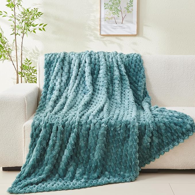 NEWCOSPLAY Super Soft King Blanket Light Teal Premium Silky Flannel Fleece 3D Clouds Stylish Jacquard Lightweight Bed Blanket All Season Use 350GSM (Light Teal, King(90"x110"))-Ruum Studio Home