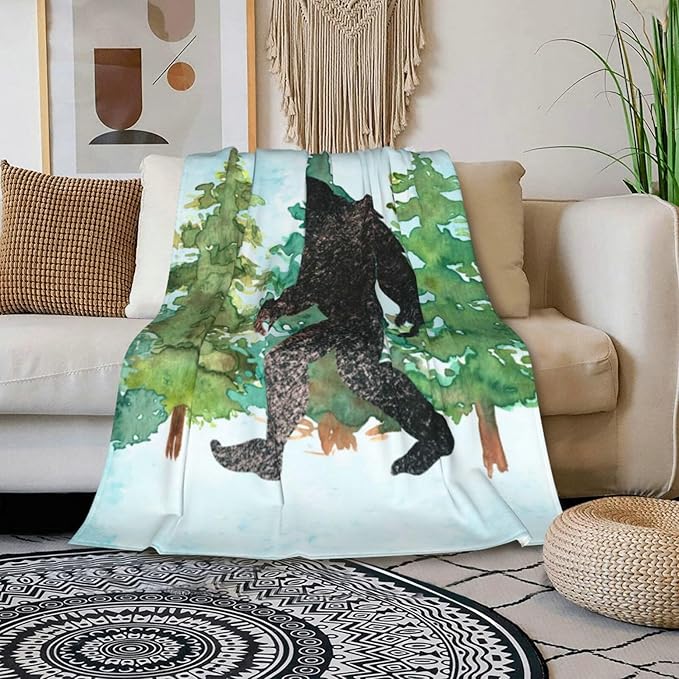HGOD DESIGNS Sasquatch Watercolor Flannel Fleece Bed Blanket Throw Blanket Lightweight Cozy Plush Blanket for Bedroom Living Rooms Sofa Couch 40"x50"-Ruum Studio Home