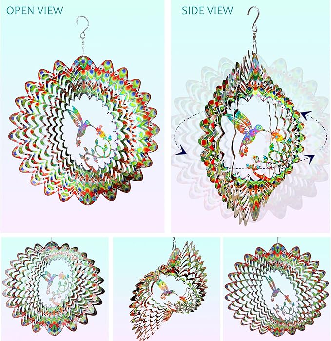 Hummingbird Wind Spinner for Yard and Garden,12in 3D Wind Spinner Hummingbird Gift for Women/Mother/Father/Men,Hanging Bird Wind Catchers Kinetic Yard Art Ornaments Outdoor Wind Sculptures-Ruum Studio Home