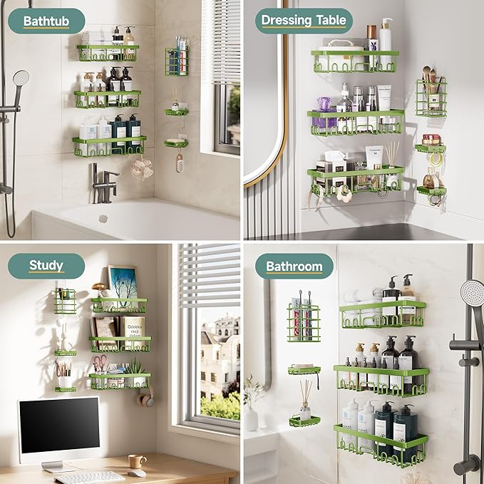 Veken Rustproof & Waterproof Shower Caddy 6-Pack, No Drilling Adhesive Shelves Rack with Soap Holder, Large Capacity Bathroom Organizers and Storage, Wall-Mounted Kitchen & Home Decor-Ruum Studio Home