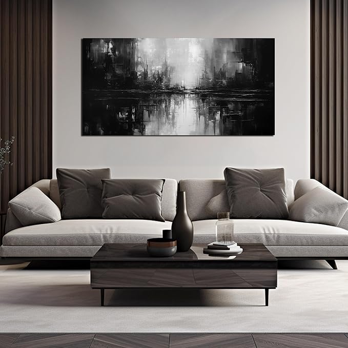 TYTAUPT Abstract Canvas Wall Art For Living Room Black and White Wall Art For Office Bedroom Wall Decor 24 x 48 Inch-Ruum Studio Home