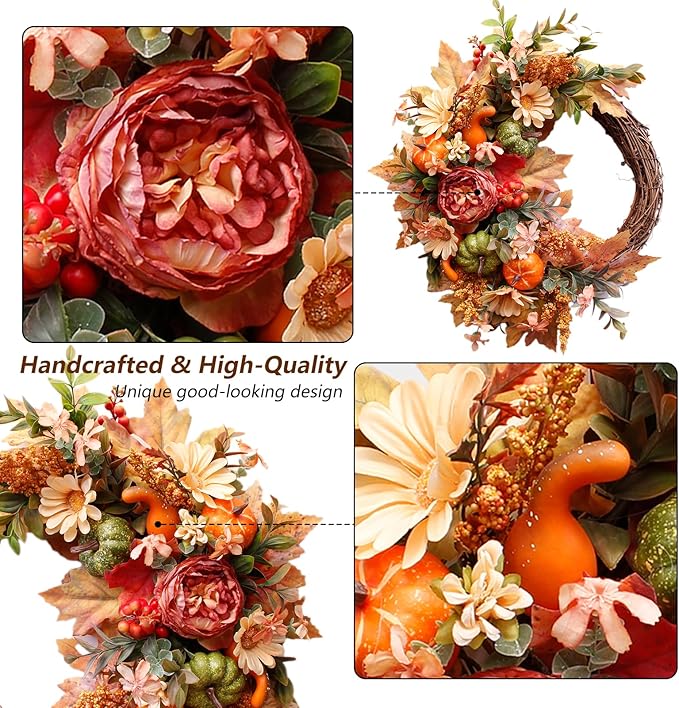 20Inch Fall Wreaths for Front Door,Fall Decorations for Home,Autumn Wreaths with Pumpkin Peony Sunflowers Berry Wreaths,Fall Door Wreath for Thanksgiving Halloween Farmhouse Home Outdoor Indoor Decor-Ruum Studio Home