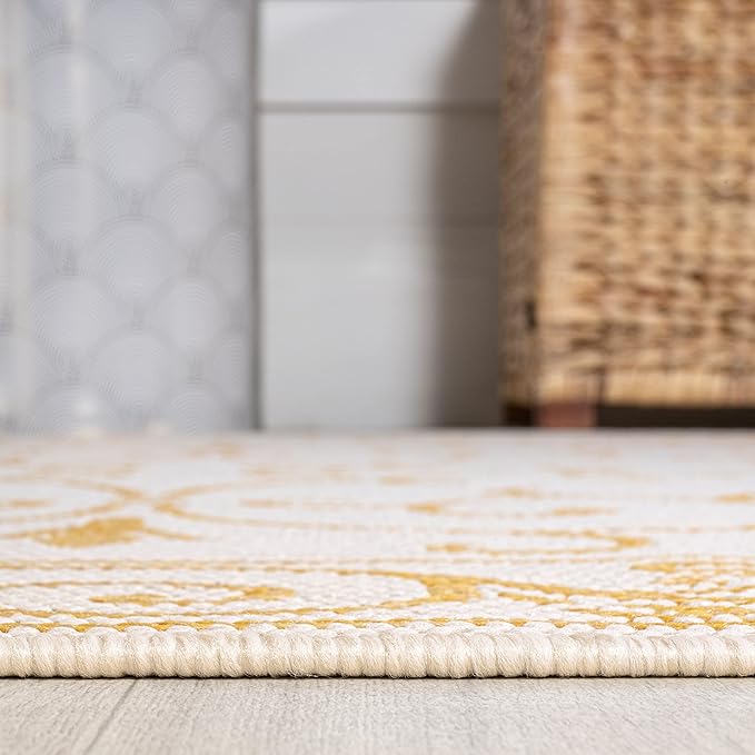 JONATHAN Y Vintage Filigree Indoor Outdoor Area Rug 9X12 Cream/Yellow, Charleston Textured Weave for Backyard, Patio, Porch, Easy-Cleaning, High Traffic, Pet-Friendly, Non-Shedding (SMB106M-9)-Ruum Studio Home