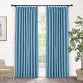 Macochico Blue 100% Blackout Linen Curtains 96 Inches Long Pinch Pleated Curtains for Bedroom Living Room Nursery Farmhouse Insulated Sound Reducing Drapery with Tieback 84”Wx96”L 1 Panel-Ruum Studio Home