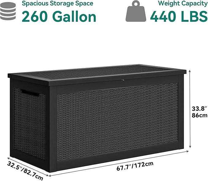 YITAHOME 260 Gallon XXL Large Deck Box, Outdoor Resin Storage Box, Lockable Storage Container for Patio Cushions, Furniture, Garden Tools, Water Resistant (Black)-Ruum Studio Home